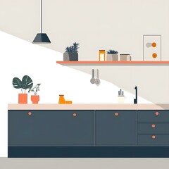 Wall Mural - Modern Kitchen Interior Design Illustration With Hanging Pots