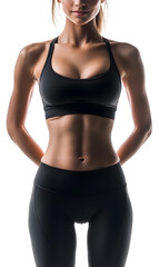 Wall Mural - Closeup woman body. Fitness woman showing abs and flat belly isolated on white background