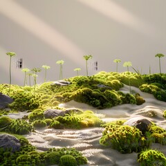 Canvas Print - Green Mossy Landscape with Sunlight