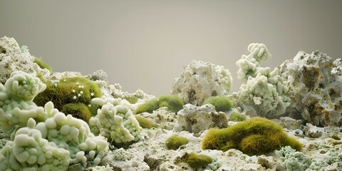 Wall Mural - Abstract Landscape with Green Moss and White Rocks