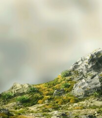 Wall Mural - Close Up of Mossy Rocks with Blurry Sky Background