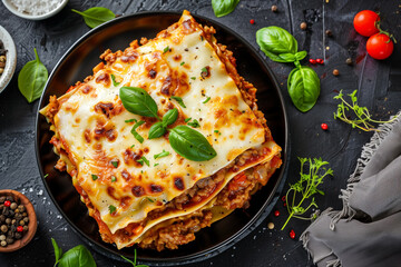 traditional lasagna made from minced beef top view