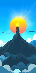 Wall Mural - Mountain Peak with Sunset Illustration