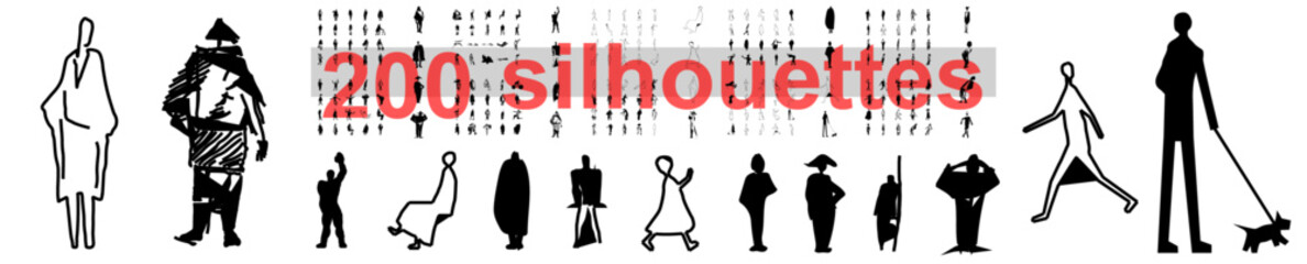 silhouette architecture people collection vector drawing isolated