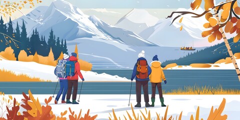 Wall Mural - Winter Hiking in Mountain Landscape