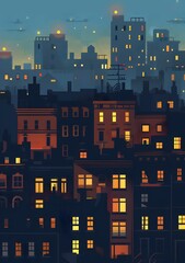 Wall Mural - Night View of City Buildings with Lights