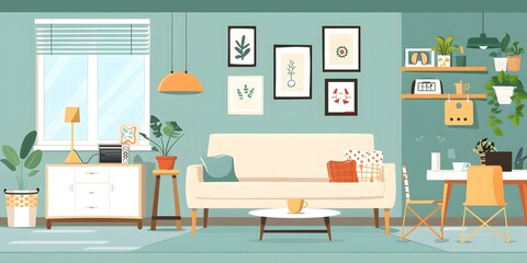 Poster - Cozy Living Room with Green Walls and Sofa