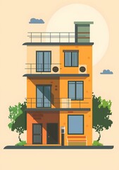 Wall Mural - Modern Building Illustration With Balcony And Windows