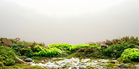 Wall Mural - Green Moss with Rocks and Light Background