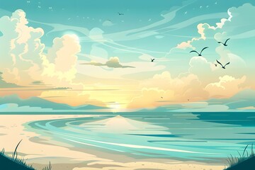 Poster - Beautiful Sunset Beach Landscape With Blue Sky