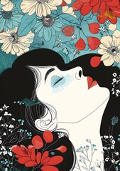 Wall Mural - Woman with Flowers in her Hair Sleeping