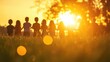 © amankris99 - A group of children silhouetted against a vibrant sunset, enjoying a beautiful day in a lush field, creating lasting memories.