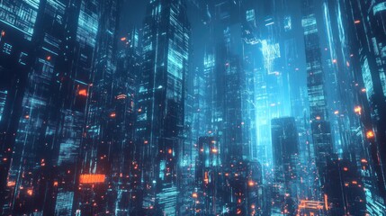 Wall Mural - Cyberpunk Cityscape: Digital Glow