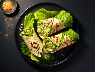 Wall Mural - Healthy homemade tortilla wrap with freshly made green Caesar salad