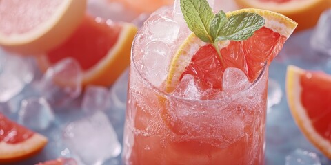 Wall Mural - Grapefruit juice with mint, ice and slices.