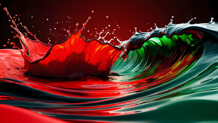 Dynamic Collision of Red and Green Liquids: A High-Speed Fluid Splash