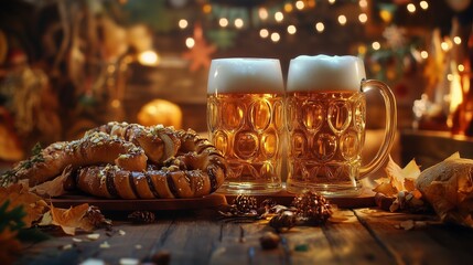 Wall Mural - Glass of foamy pav in a pub. Oktoberfest, Germany, Munich.