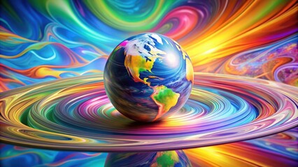 Aufkleber - Abstract background featuring a globe surrounded by colorful swirls, world, earth, globe, abstract, background, swirls