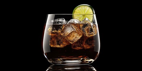 Sticker - A glass of cola with ice and lime.