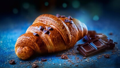 chocolate croissant on a dark background. close-up.
