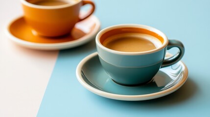 Wall Mural - Elegant Espresso Saucer Sets - Close-up of Matching Saucers for Espresso Cups on Simple Background