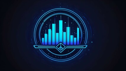 Wall Mural - Futuristic glowing blue city skyline graphic.