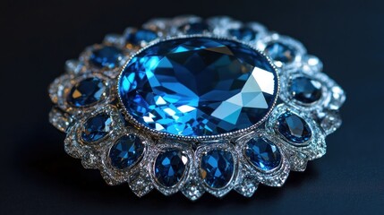 Wall Mural - A Close-Up View of a Striking Blue Gemstone Brooch