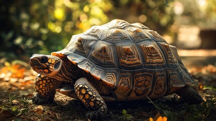 Poster - Close-up of a Tortoise Walking in a Forest