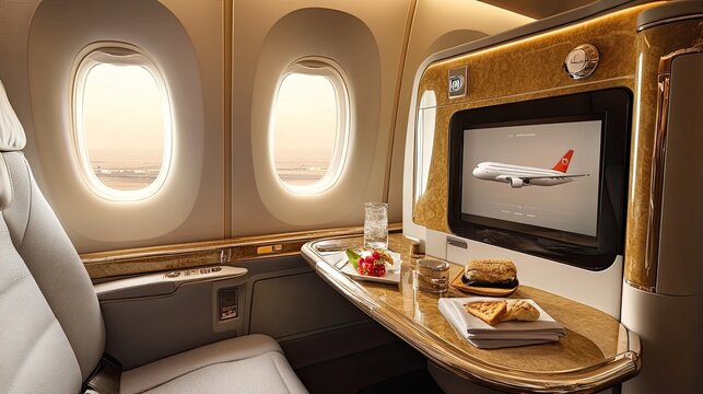 Elegant wide banner advertising first-class business seats, highlighting the luxurious travel experience with a sophisticated design.