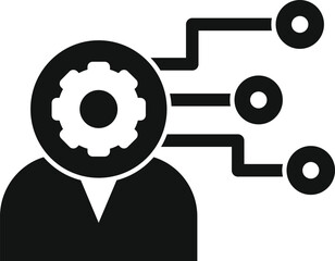Fototapete - simple vector icon representing a businessman thinking about work flow optimization with a gear in h