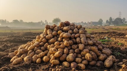 Poster - A pile of potatoes is stacked on top of each other