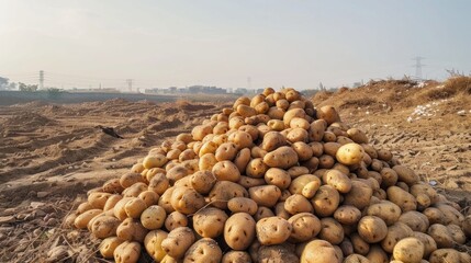 Poster - A pile of potatoes is sitting on the ground