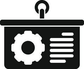 Poster - Black glyph icon for project management board with gear and text representing strategy plan