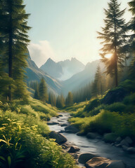 Wall Mural - morning in the mountains