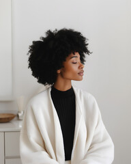 Beauty portrait of African American girl with afro hair . Beautiful black woman . Cosmetics, makeup 