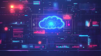 Wall Mural - Futuristic Cloud Computing Interface