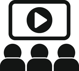 Poster - Icon depicting a group of people watching a video projected on a screen, representing the concept of cinema or home theater
