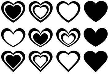 Wall Mural - set of hearts in red color, red heart icons set vector