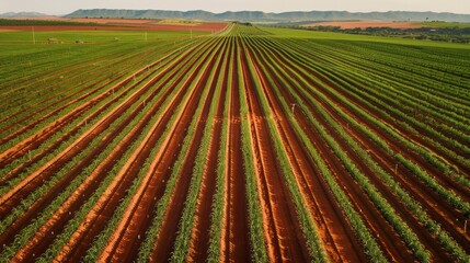 Poster - A field of crops with a red and brown background