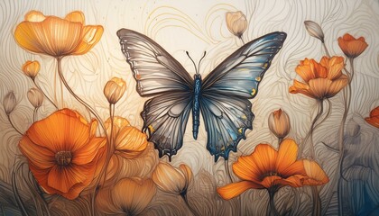 Wall Mural - background with butterflies