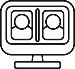 Poster - Line art icon of a computer screen showing two people having a video call, concept of remote work or online meeting