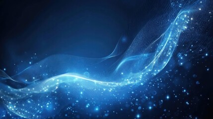 Poster - Abstract Blue Wave with Glowing Particles