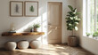 © aekkorn - Bright interior design of modern entrance hall with door and wooden console table.bright white tone.day light.