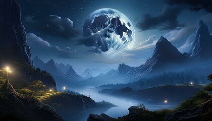 Canvas Print - the moon over the mountains