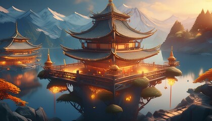 Wall Mural - buddhist temple at night