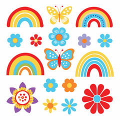 Colorful Scandinavian style rainbows for Baby shower children's party, cute bright color rainbow vector symbol set Summer cute clipart