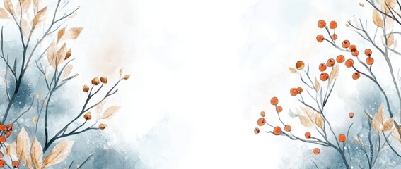 Poster - winter watercolor background vector presentation design with text space, pastel colors, winter branc