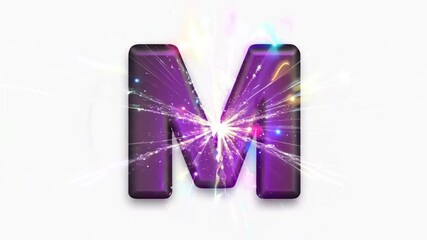 Poster - Magical Letter M Bursting With Color in a Cosmic Background Generative AI