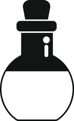 Canvas Print - Simple vector icon of a round glass bottle with a cork stopper, indicating the presence of liquid inside