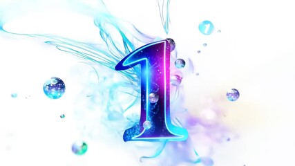 Poster - Number 1 Glows Brightly With Vibrant Swirling Colors Generative AI